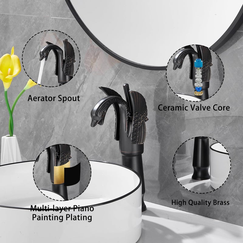 GGStudy Oil Rubbed Bronze Swan Shape Single Handle One Hole Bathroom Vessel Sink Faucet Deck Mount Lavatory Sink Faucet - Image 5